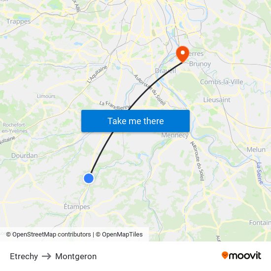 Etrechy to Montgeron map
