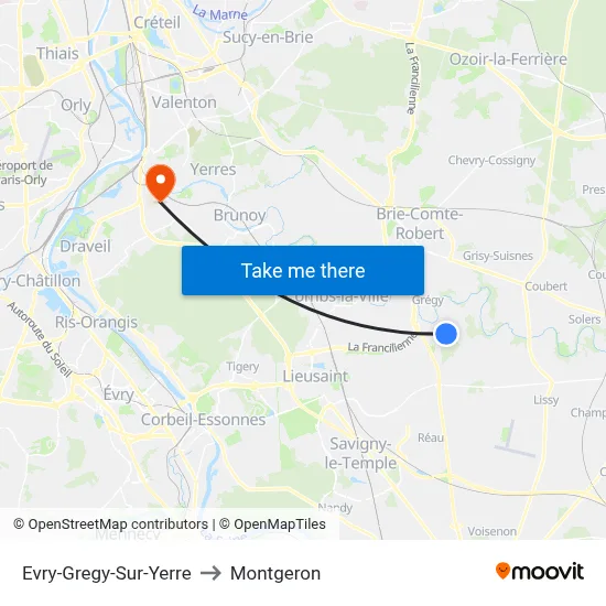 Evry-Gregy-Sur-Yerre to Montgeron map