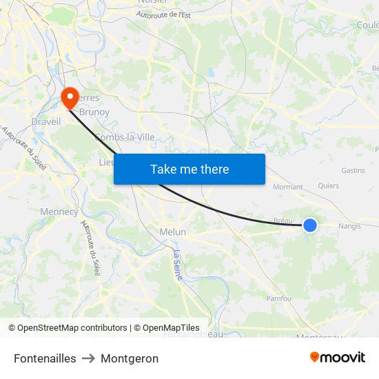 Fontenailles to Montgeron map