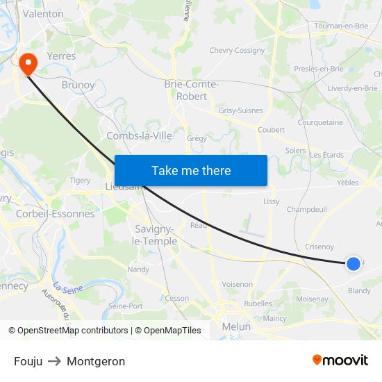 Fouju to Montgeron map