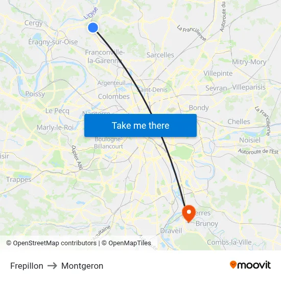 Frepillon to Montgeron map