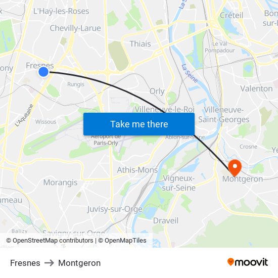 Fresnes to Montgeron map