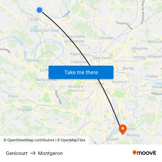 Genicourt to Montgeron map