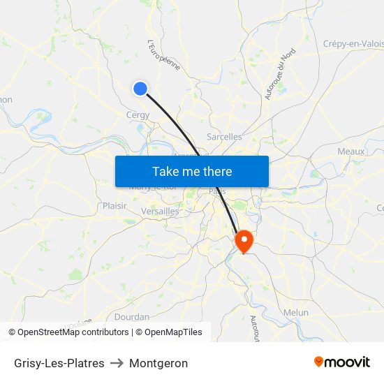 Grisy-Les-Platres to Montgeron map