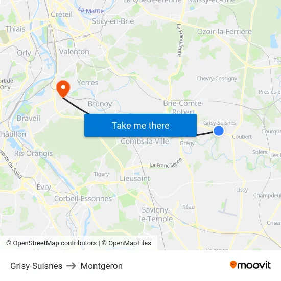 Grisy-Suisnes to Montgeron map