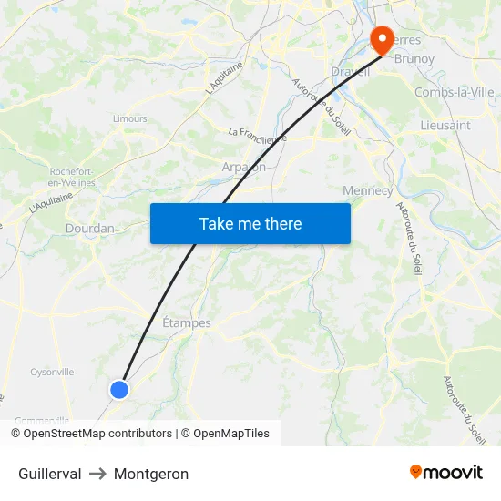 Guillerval to Montgeron map
