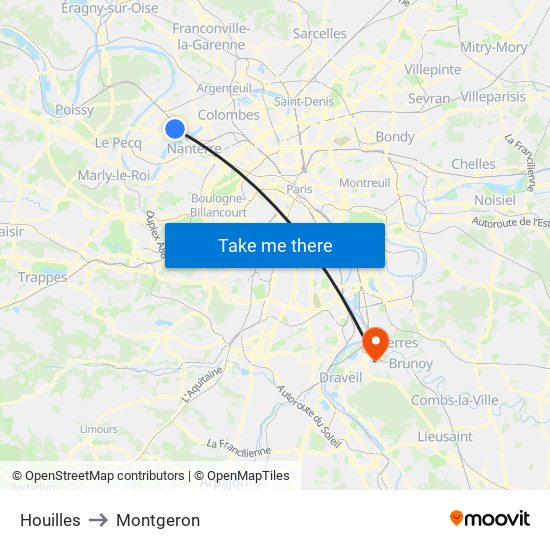 Houilles to Montgeron map