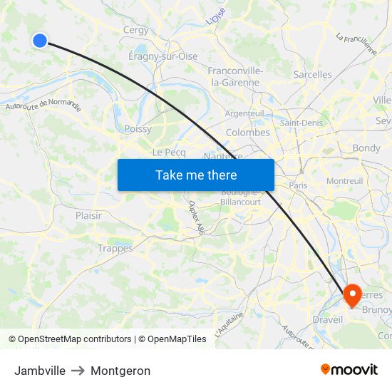 Jambville to Montgeron map