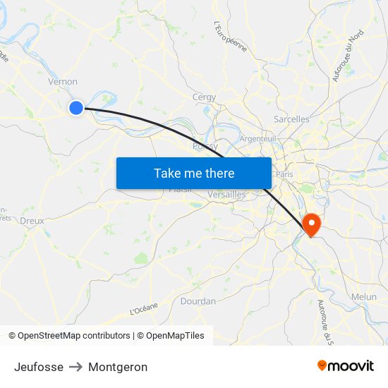 Jeufosse to Montgeron map