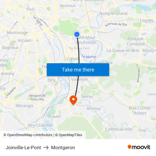 Joinville-Le-Pont to Montgeron map