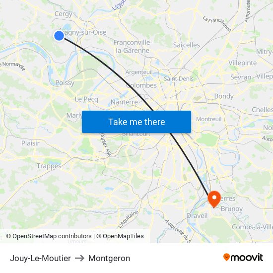 Jouy-Le-Moutier to Montgeron map