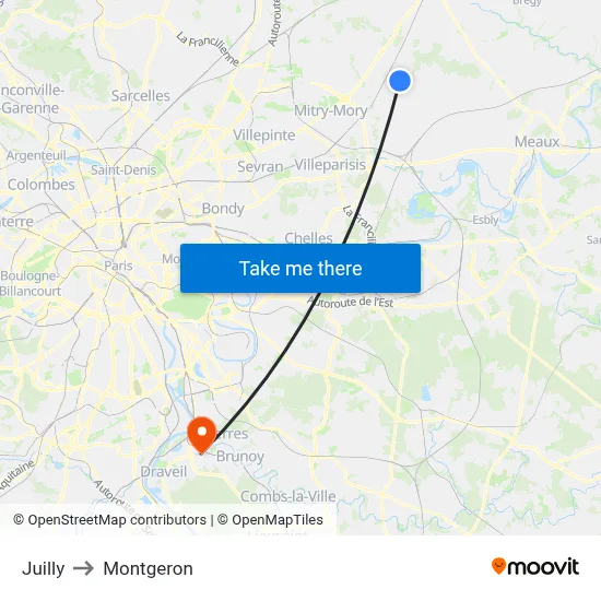 Juilly to Montgeron map