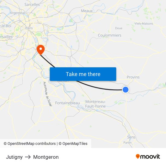 Jutigny to Montgeron map