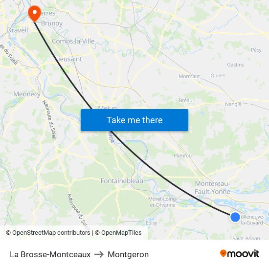 La Brosse-Montceaux to Montgeron map