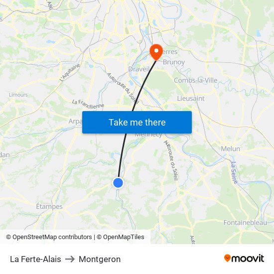 La Ferte-Alais to Montgeron map