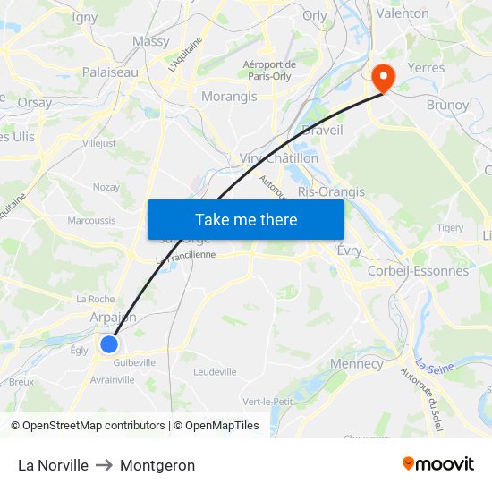 La Norville to Montgeron map