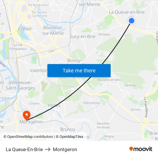 La Queue-En-Brie to Montgeron map