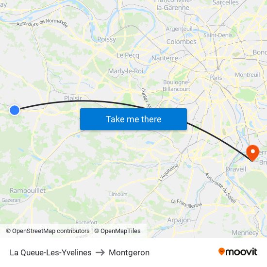 La Queue-Les-Yvelines to Montgeron map
