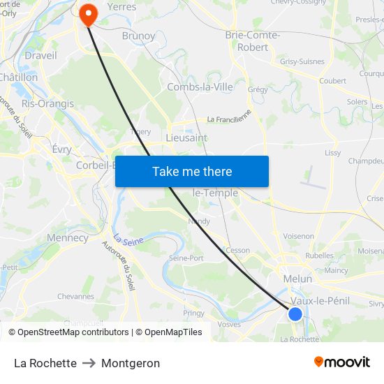 La Rochette to Montgeron map