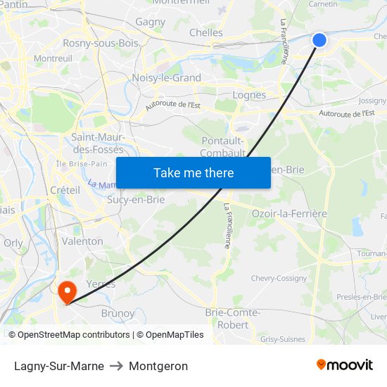 Lagny-Sur-Marne to Montgeron map
