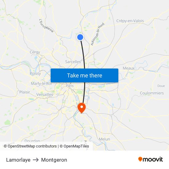 Lamorlaye to Montgeron map