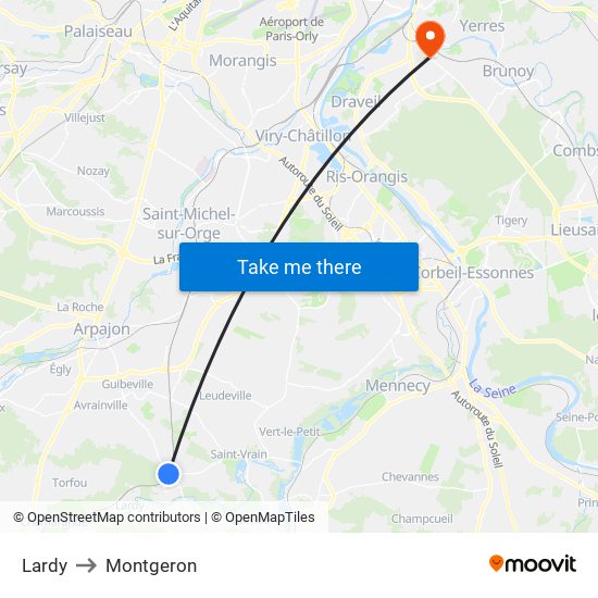 Lardy to Montgeron map