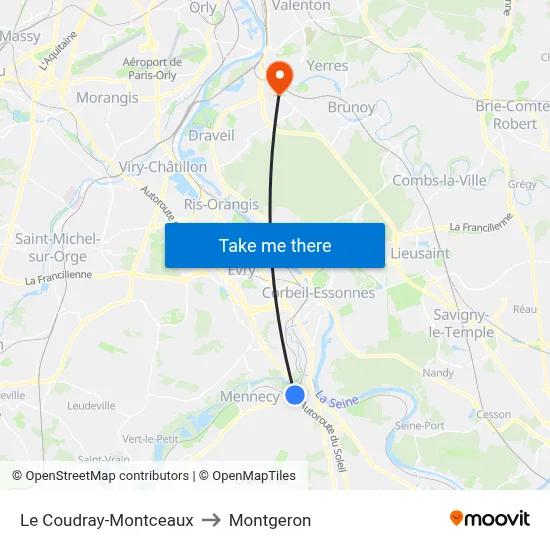 Le Coudray-Montceaux to Montgeron map