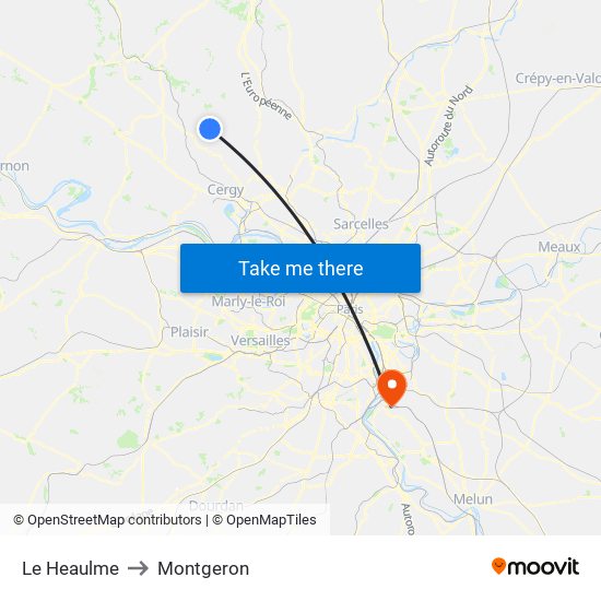 Le Heaulme to Montgeron map