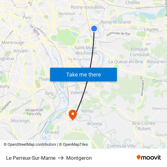 Le Perreux-Sur-Marne to Montgeron map