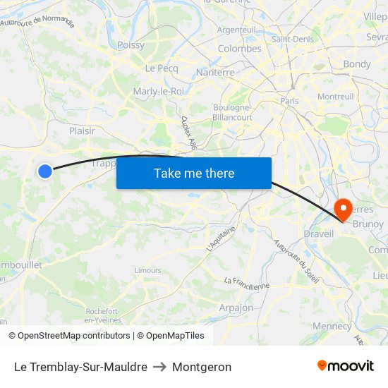 Le Tremblay-Sur-Mauldre to Montgeron map