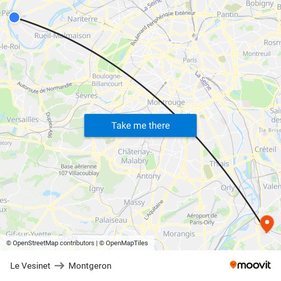 Le Vesinet to Montgeron map