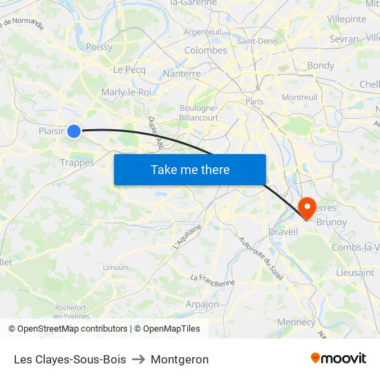 Les Clayes-Sous-Bois to Montgeron map