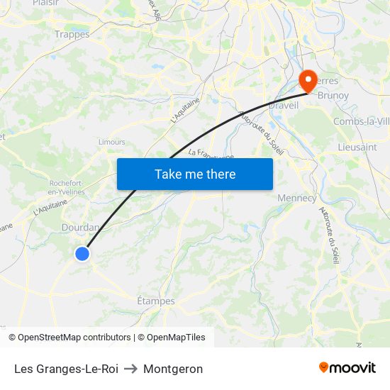 Les Granges-Le-Roi to Montgeron map