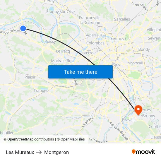Les Mureaux to Montgeron map