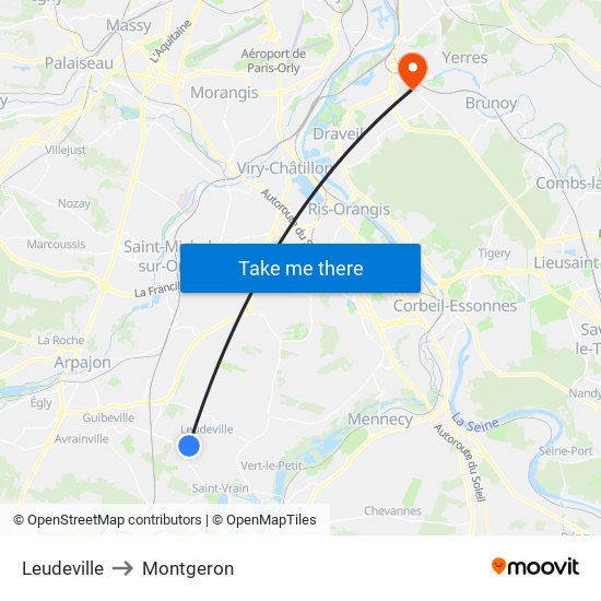 Leudeville to Montgeron map