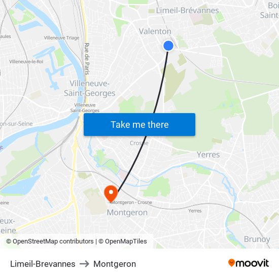 Limeil-Brevannes to Montgeron map