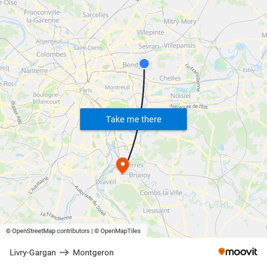 Livry-Gargan to Montgeron map
