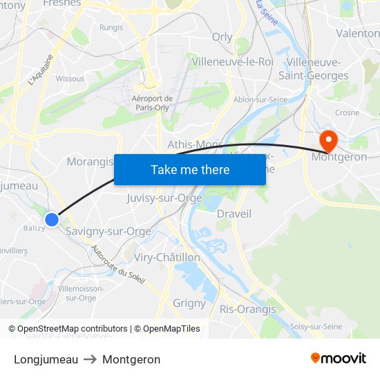 Longjumeau to Montgeron map