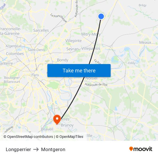 Longperrier to Montgeron map