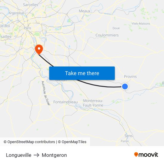 Longueville to Montgeron map