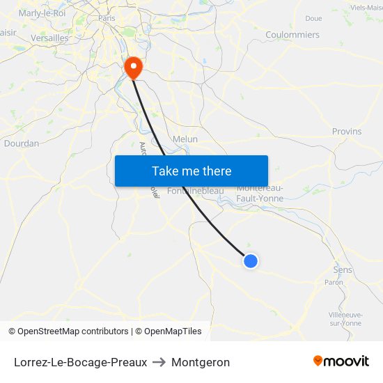 Lorrez-Le-Bocage-Preaux to Montgeron map
