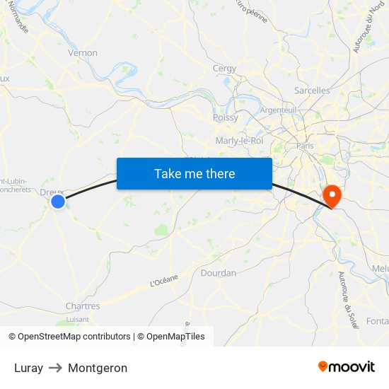 Luray to Montgeron map