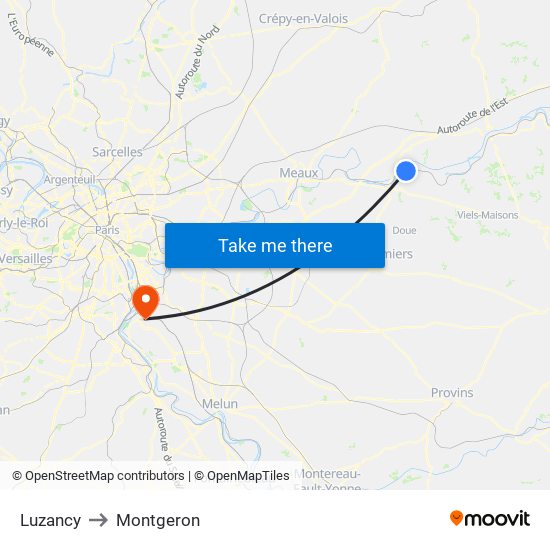 Luzancy to Montgeron map