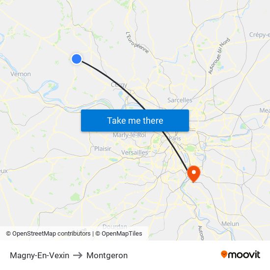Magny-En-Vexin to Montgeron map