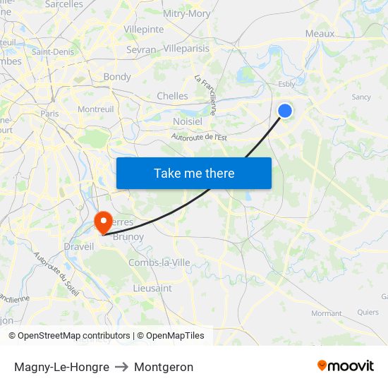 Magny-Le-Hongre to Montgeron map