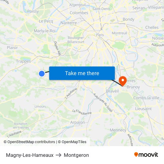 Magny-Les-Hameaux to Montgeron map