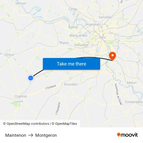 Maintenon to Montgeron map