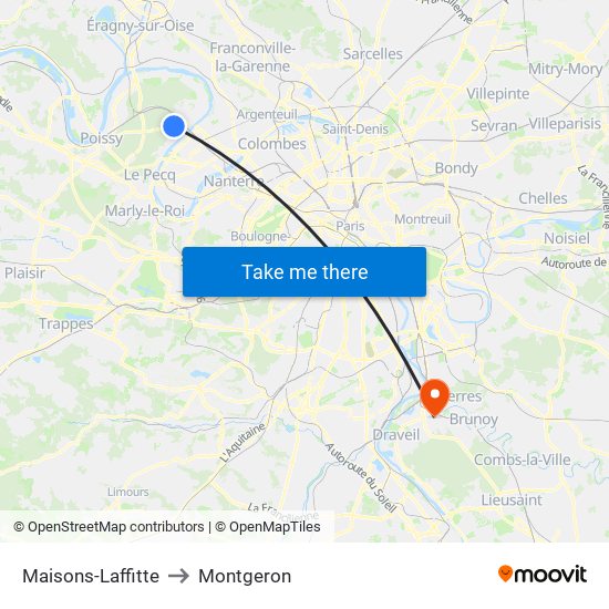 Maisons-Laffitte to Montgeron map