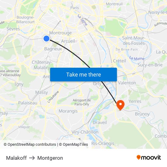 Malakoff to Montgeron map