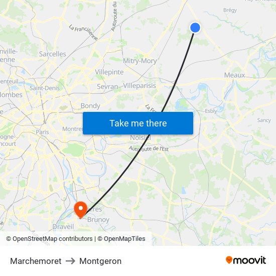 Marchemoret to Montgeron map